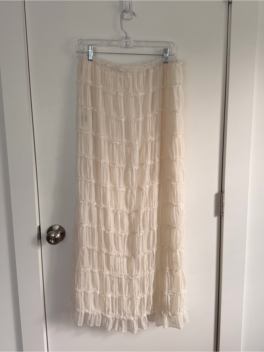 Smocked Ruffle Maxi Skirt in Cream - Picture 2 of 4